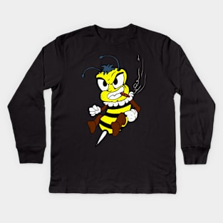 Brawling Bee Cartoon Funny Insect Fighter Fighting Kids Long Sleeve T-Shirt